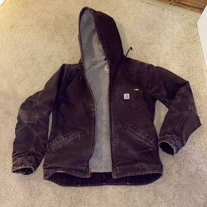 Women’s Sherpa lined carhartt jacket, size small, dark plum color